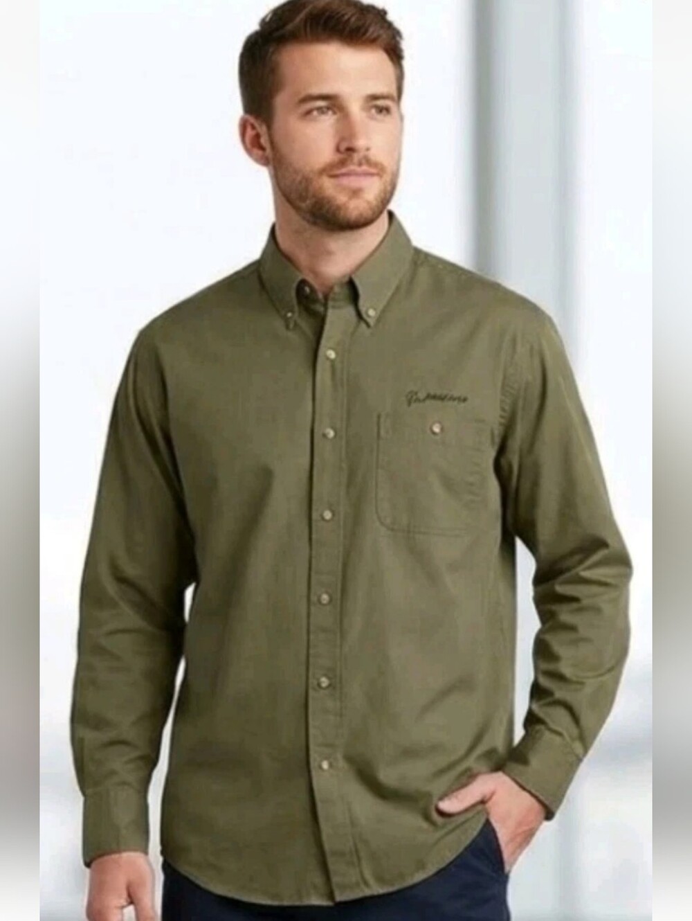 Boeing Aviation Long Sleeve Button Up Dress Shirt Workwear Green Cotton M NEW